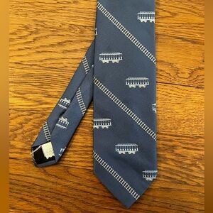 Vintage 80s Blue Caboose‎ Trolley Train Car Tracks Railroad Necktie Tie 3 x 55.5